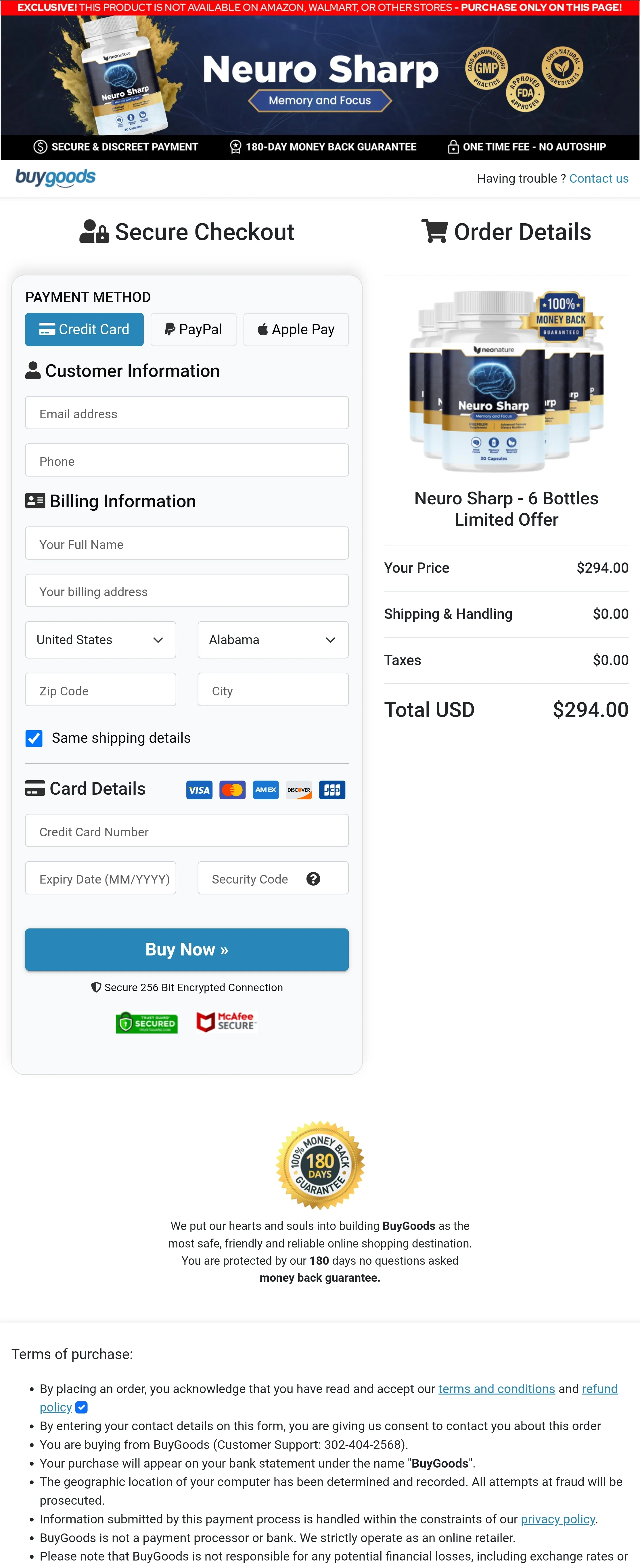 Neuro Sharp order form